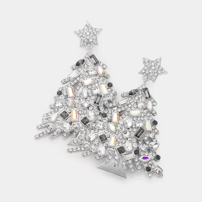 Fashnzfab Star Christmas Tree Link Dangle Earrings - Rhodium In Silver