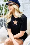 Fashnzfab Star Cutout Short Sleeve T-shirt In Black