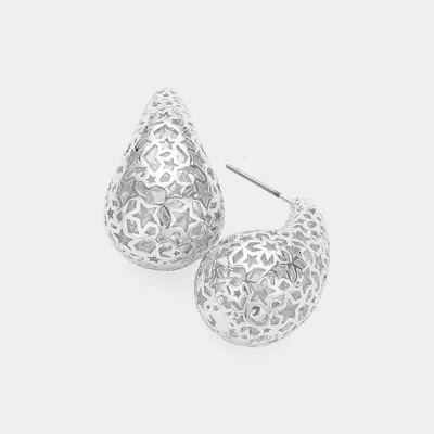 Fashnzfab Star Cutout Teardrop Earrings In Silver