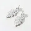 Fashnzfab Star Cz Stone Pointed Marquise Stone Cluster Dangle Evening Earrings In Metallic