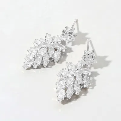 Fashnzfab Star Cz Stone Pointed Marquise Stone Cluster Dangle Evening Earrings In Metallic