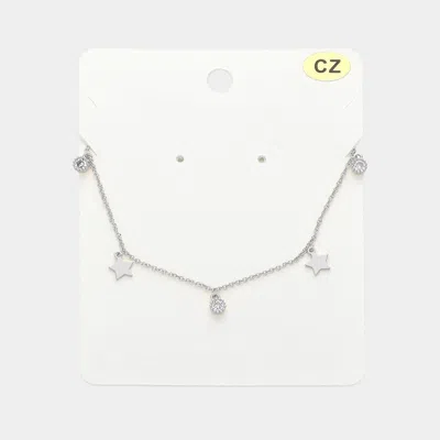 Fashnzfab Star Cz Stone Station Necklace In Metallic