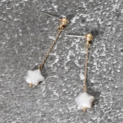 Fashnzfab Star Freshwater Pearl Dropdown Earrings - Cream, Gold