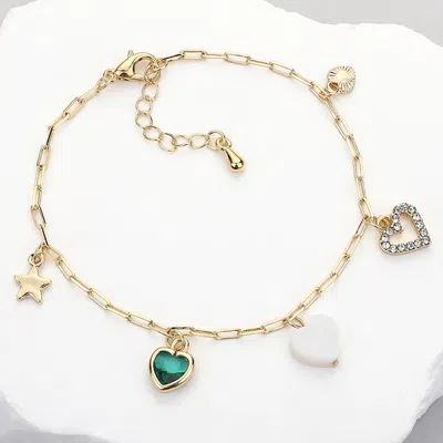 Fashnzfab Star Heart Stone Charm Station Bracelet Gold, Multi