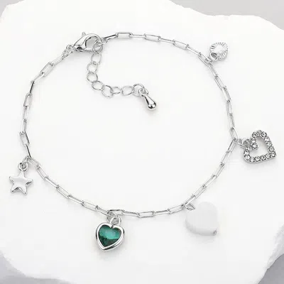 Fashnzfab Star Heart Stone Charm Station Bracelet Multi, Silver