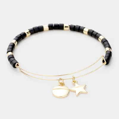 Fashnzfab Star Metal Charm Bead Bracelet Black, Gold