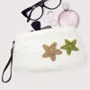 Fashnzfab Star Patches Fuzzy Faux Fur Wristlet Clutch Bag In White