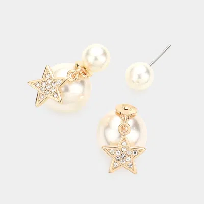 Fashnzfab Star Pointed Double Sided Pearl Peekaboo Earrings - Gold