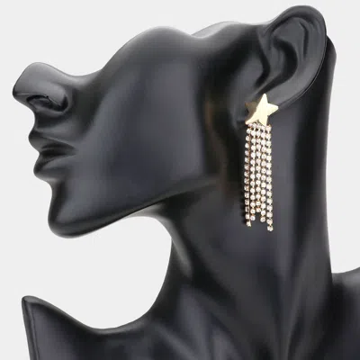 Fashnzfab Star Rhinestone Pave Fringe Evening Earrings - Gold