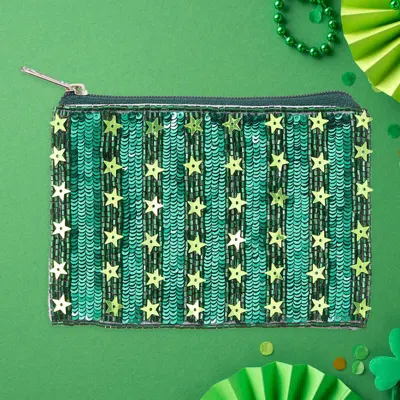 Fashnzfab Star Seed Beaded Mini Pouch Bag In Green