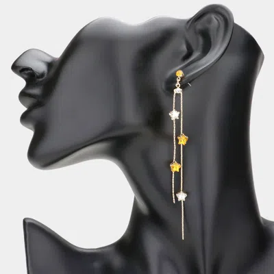 Fashnzfab Star Stone Pointed Brass Metal Thread Earrings - Lt Col Topaz In Gold