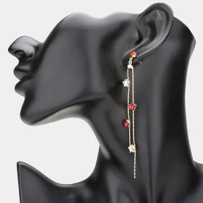 Fashnzfab Star Stone Pointed Brass Metal Thread Earrings In Black