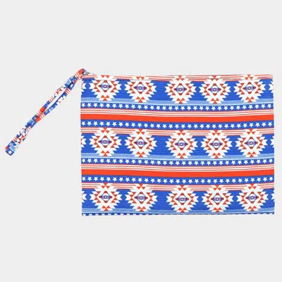 Fashnzfab Star Stripe Aztec Pouch Clutch Bag In Blue