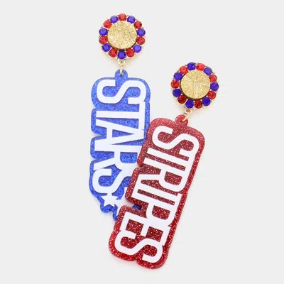 Fashnzfab Star Stripes Glittered Message Dangle Earrings In Multi