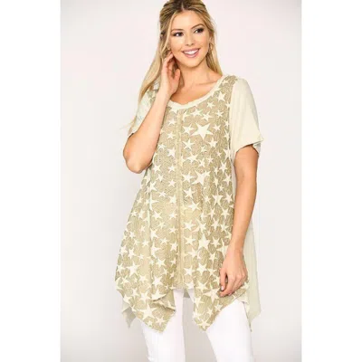 Fashnzfab Star Textured Knit Mixed Tunic Top With Shark Bite Hem In Yellow