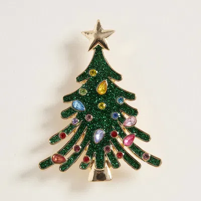 Fashnzfab Star Top Glittered Christmas Tree Pin Brooch In Green