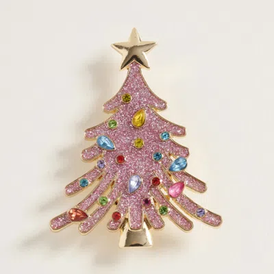 Fashnzfab Star Top Glittered Christmas Tree Pin Brooch In Pink