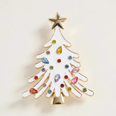 Fashnzfab Star Top Glittered Christmas Tree Pin Brooch In White