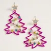 Fashnzfab Star Top Pearl Stone Ornament Christmas Tree Dangle Earrings In Purple