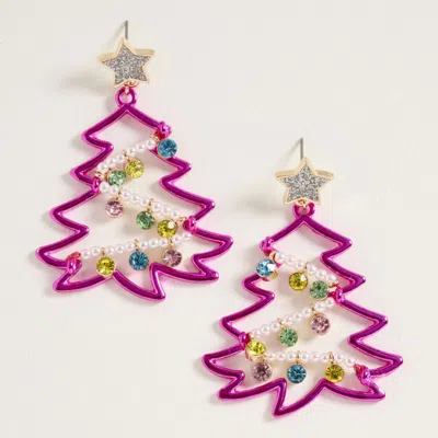 Fashnzfab Star Top Pearl Stone Ornament Christmas Tree Dangle Earrings In Purple