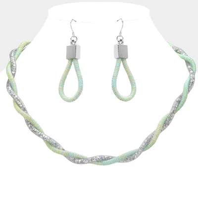 Fashnzfab Stardust Cord Twisted Collar Necklace In Green