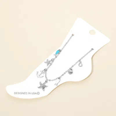 Fashnzfab Starfish Anchor Fish Seashell Charm Station Anklet In Metallic