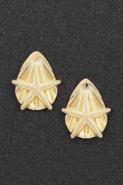 Fashnzfab Starfish & Shell Stud Earrings In Gold