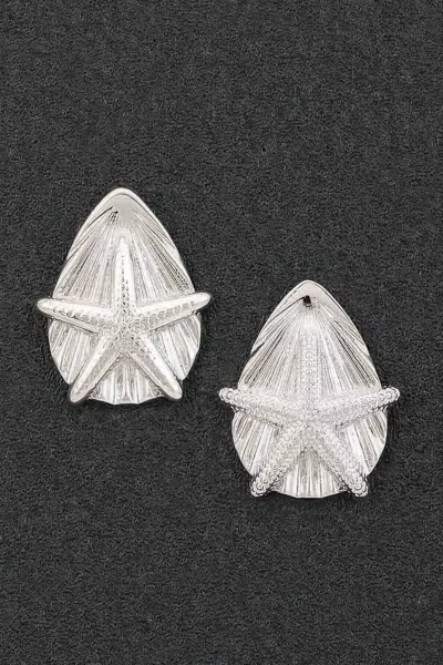 Fashnzfab Starfish & Shell Stud Earrings In Silver