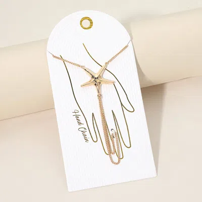 Fashnzfab Starfish Charm Accent Hand Chain Bracelet In Gold