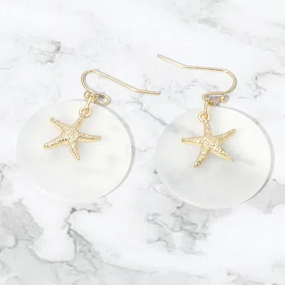 Fashnzfab Starfish Charm Disc Layered Drop Earrings In Gold
