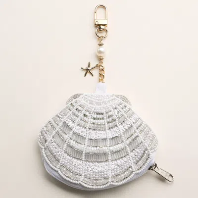 Fashnzfab Starfish Charm Keychain Seed Beaded Shell Mini Pouch Bag In White