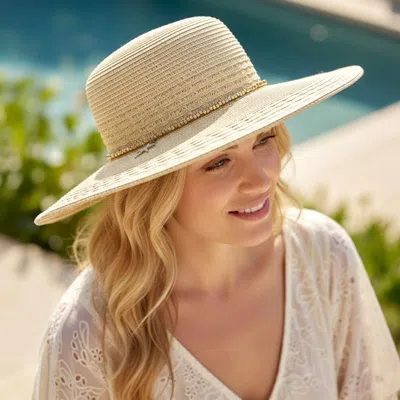 Fashnzfab Starfish Charm Sequin Band Wide Brim Straw Sun Hat In Sand