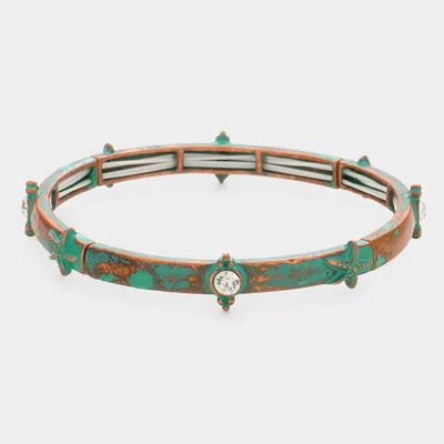 Fashnzfab Starfish Crystal Accented Stretch Bracelet Patina Verdigris In Multi