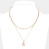 Fashnzfab Starfish Freshwater Pearl Pendant Double Layered Necklace In Gold