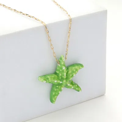 Fashnzfab Starfish Pendant Necklace In Green