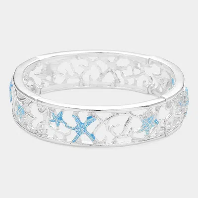 Fashnzfab Starfish Pointed Stretch Bangle Bracelet Antique Silver, Blue In Multi
