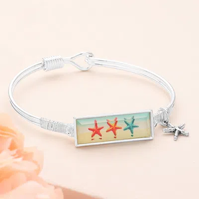Fashnzfab Starfish Print Metal Charm Message Hook Bracelet Silver
