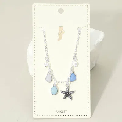Fashnzfab Starfish Sea Glass Pearl Charm Station Anklet In Multi