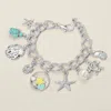 Fashnzfab Starfish Sea Turtle Sea Shell Pearl Charm Station Bracelet Rhodium In Multi