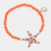 Fashnzfab Starfish Shell Charm Beaded Stretch Bracelet Orange, Rhodium In Multi