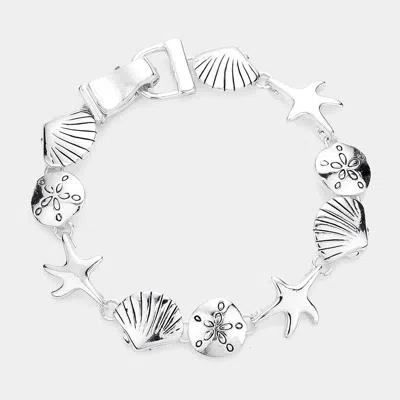 Fashnzfab Starfish Shell Link Magnetic Bracelet Antique Silver In Multi