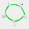 Fashnzfab Starfish Shell Sand Dollar Charms Beaded Stretch Bracelet Green In Green