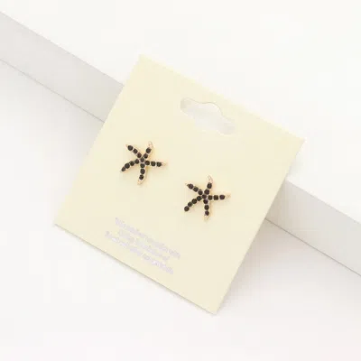 Fashnzfab Starfish Stud Earrings - Jet Black In Gold