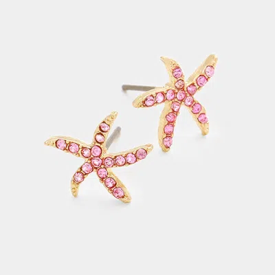 Fashnzfab Starfish Stud Earrings - Lt Rose In Gold