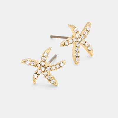 Fashnzfab Starfish Stud Earrings - Clear, Gold In Silver