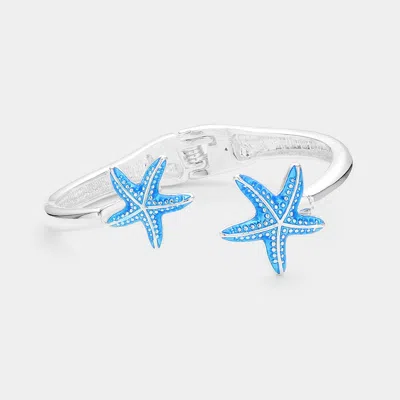 Fashnzfab Starfish Tip Hinged Cuff Bracelet In Blue