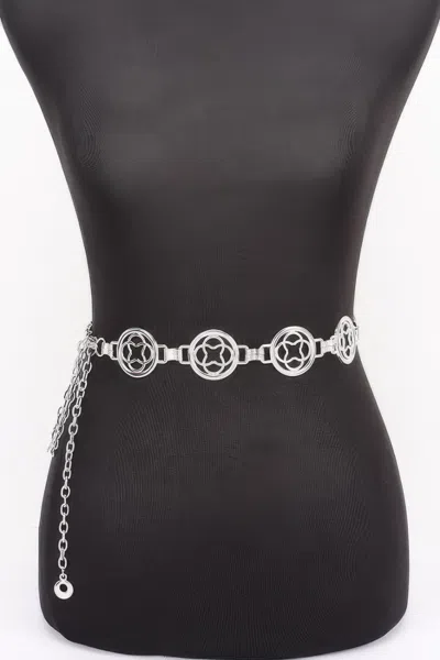 Fashnzfab Statement Chain Belt With Circular Cut-out Detail In Metallic