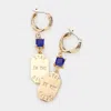Fashnzfab Stay In The Magic Square Stone Metal Octagon Link Dangle Pin Catch Earrings - Navy In Brown