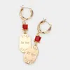 Fashnzfab Stay In The Magic Square Stone Metal Octagon Link Dangle Pin Catch Earrings - Red In Gold