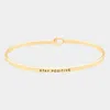 Fashnzfab Stay Positive Brass Thin Metal Hook Bracelet Gold In Gold